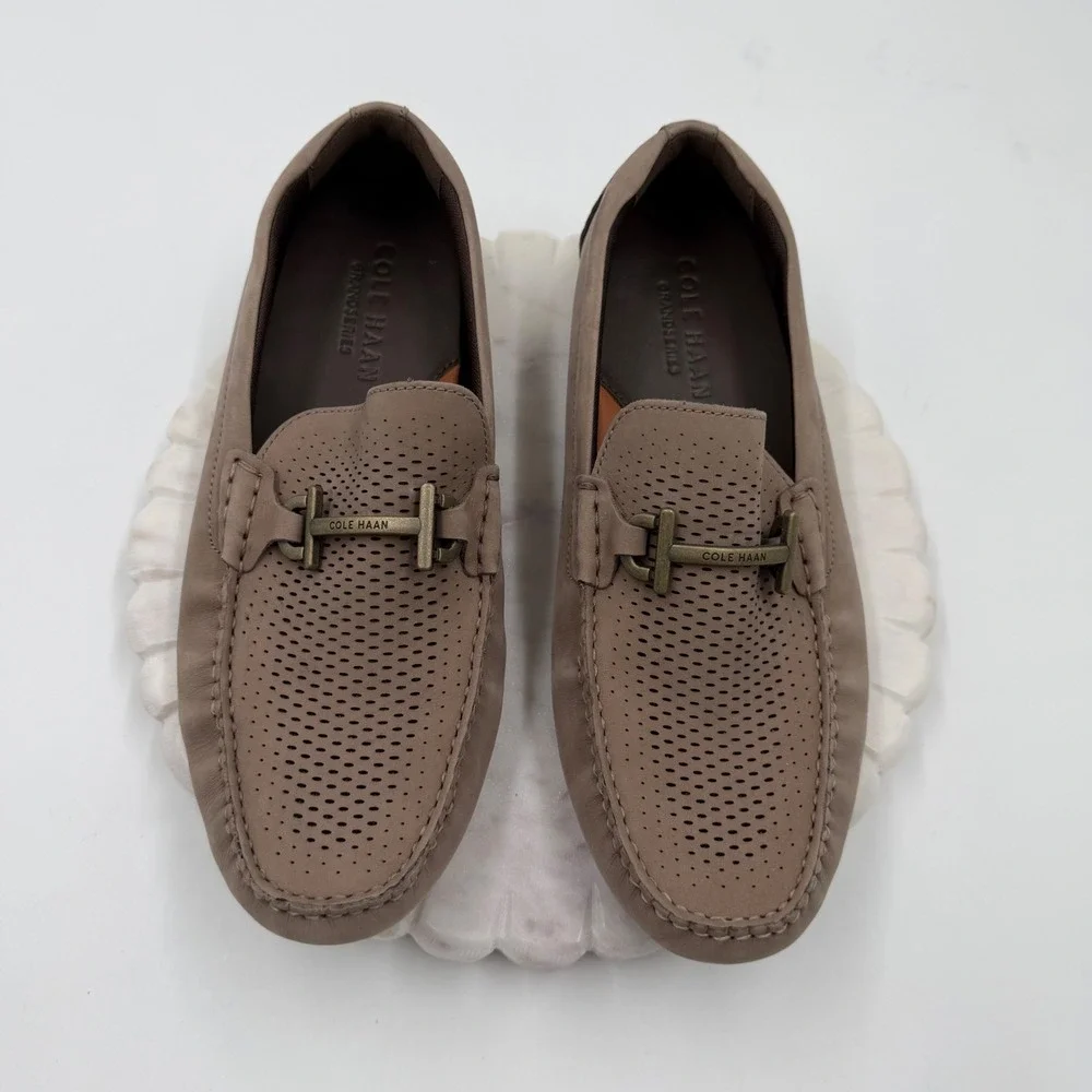 Cole Haan Mens Grandseries Taupe Nubuck Leather Bit Driver Loafers Size 9.5